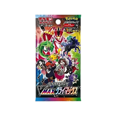 Booster Pack Vmax Climax avec des illustrations vibrantes de personnages Pokémon et le logo de l'ensemble de cartes japonais.