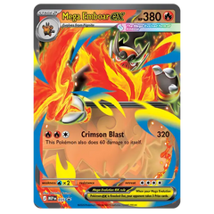Mega Emboar ex Collection Box featuring the Mega Emboar ex card displaying its powerful attacks and vibrant artwork.