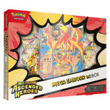 Mega Emboar ex Collection Box featuring foil promo card and booster packs from the Ascended Heroes TCG set.