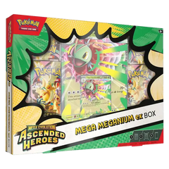 Mega Meganium ex Kollektionsbox mit Booster-Packs und Promokarten aus dem TCG-Set "Ascended Heroes".