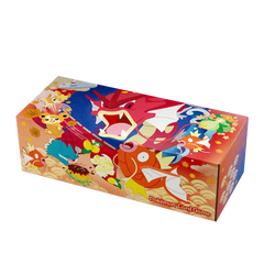 3-Pack Pokémon Center Box featuring vibrant artwork of Gyarados and Pikachu for Pokémon fans.