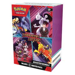 Verpackung des Destined Rivals Booster Bundles (Live-Stream) mit Pokémon-Charakteren und enthaltenen Boosterpacks.