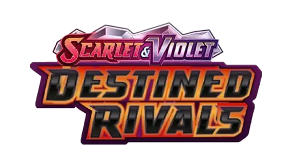 Scarlet und Violet Destined Rivals Logo mit lebendigen Farben und fetter Typografie.