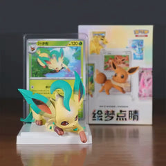 Pokémon Eeveelutions Blind Box [Live] featuring a vibrant figure and trading card of Leafeon and Eevee.