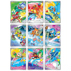 First Partner Illustration Box Serie 1 mit Illustrationen im seltenen Stil von Kanto-, Sinnoh- und Alola-Startern.