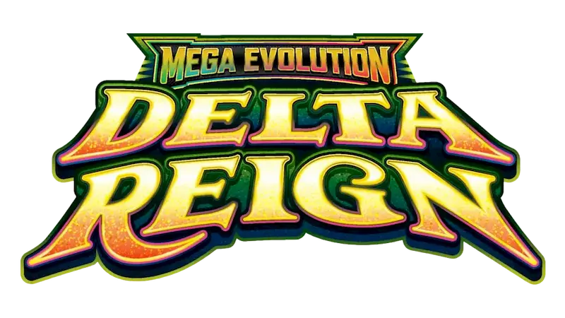 Mega Evolution Delta Reign Logo mit lebendigen Farben und dynamischer Schrift, das das Gaming-Franchise präsentiert.