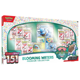 Collection premium Eaux Éclatantes Pokémon Écarlate et Violet 151 avec cartes Tortank et Florizarre.