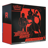 Pokémon Bestrebte Rivalen Elite Trainer Box mit Mewtu und Team Rocket Design, inklusive Scarlet & Violet Booster-Packs.