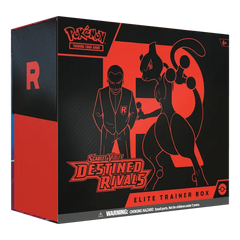 Pokémon Bestrebte Rivalen Elite Trainer Box mit Mewtu und Team Rocket Design, inklusive Scarlet & Violet Booster-Packs.