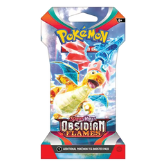 "Pokémon SV03 Obsidian Flames booster pack met Charizard en levendige kleuren, perfect voor verzamelaars en fans."