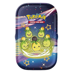 "Pokémon Paldean Fates Mini Tin met schattige illustraties van Shiny Pokémon voor het Trading Card Game."