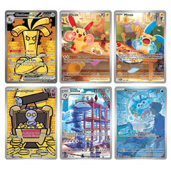 "Pokémon ruilkaarten met Gholdengo ex, Plusle, Minun, Grimmsnarl, Steelix en Mantyke."