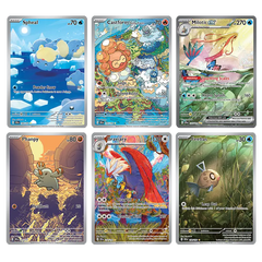 Collection de six cartes Pokémon du set Surging Sparks, comprenant Spheal, Castform, Milotic EX, Phanpy, Braviary et Feebas.