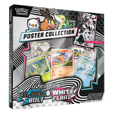 Collection d'affiches Pokémon Éclair Noir & Flamme Blanche, comprenant des boosters et des illustrations de la génération 5.