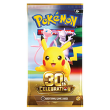 30-jarig jubileum Booster Pack met Pikachu en iconische Pokémon-illustraties.