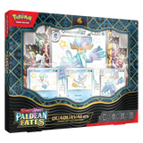 Quaquaval EX Premium Collection van Pokémon TCG met glimmende Pokémon en Paldean Fates kaarten.