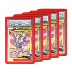 PSA Slab Bumper - Rood met Pokémon-kaarten in levendige rode beschermende units.