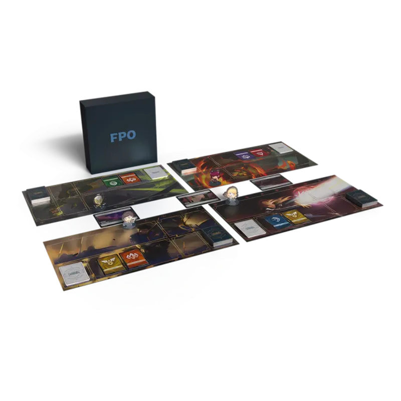 Configuration du jeu Riftbound Origins Proving Grounds avec decks de départ et cartes de l'univers League of Legends.