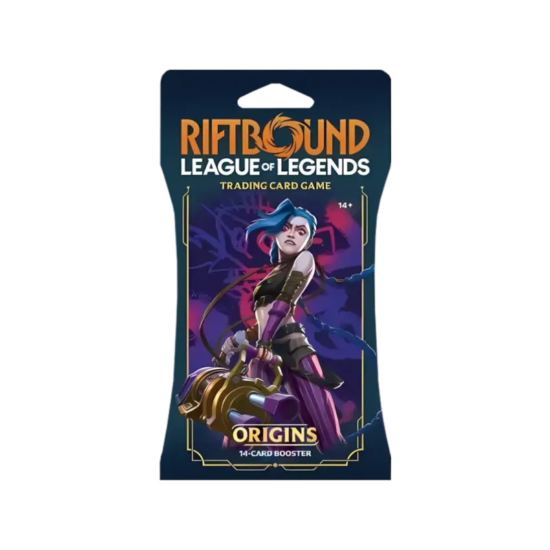 Riftbound Origins Sleeved Booster pack met een personage uit League of Legends, 14 kaarten per pak.