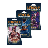 "Riftbound Origins Sleeved Booster packs met League of Legends-personages, elk met 14 verzamelkaarten."