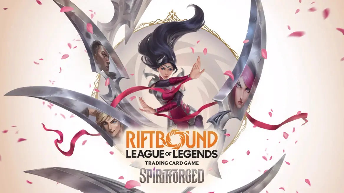 Illustration du jeu de cartes à collectionner League of Legends Riftbound avec des personnages sur fond dramatique.