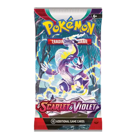 Booster Pokémon Écarlate et Violet avec des illustrations vives, contenant 10 cartes de la série de base SV01.