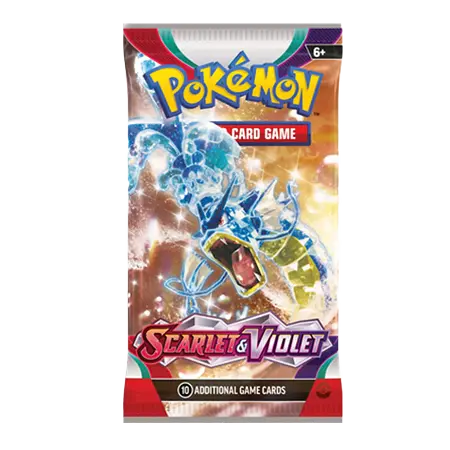 Booster Pokémon Écarlate et Violet avec une magnifique illustration de Léviator et 10 cartes de jeu supplémentaires.