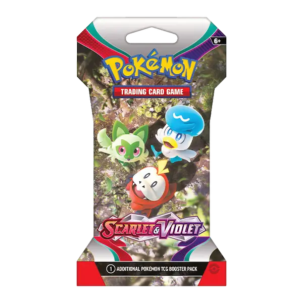 Pokemon Scarlet & Violet Booster Pack met sleeve - Art met Sprigatito, Fuecoco & Quaxly