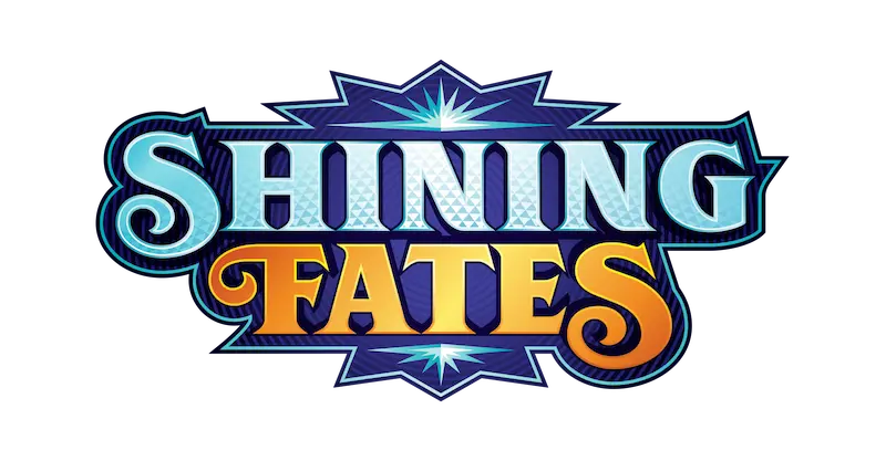 "Logo von Shining Fates mit kräftigem blauem und orangem Text und einem Sternen-Design."