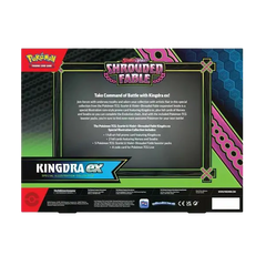 "Pokémon Shrouded Fable Kingdra EX-collectiebox achterkant, met productdetails en informatie over boosterpakketten."