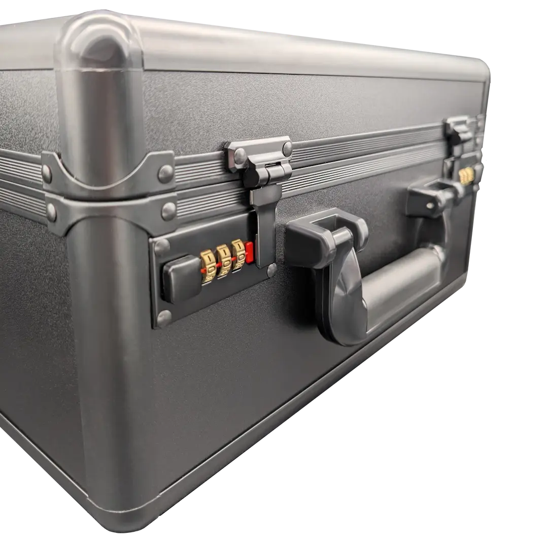 Universal Slab Case for protecting and displaying graded card slabs with combination locks.