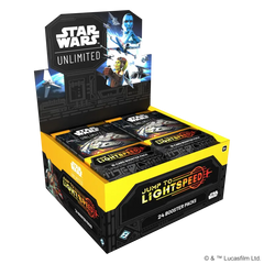 Boîte de boosters Star Wars Unlimited "Saut vers la lumière" avec 24 boosters pour des batailles épiques de la Guerre des Clones.