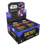 "Shadows of the Galaxy Booster Box mit 24 Booster-Packs aus dem Star Wars Unlimited Set."