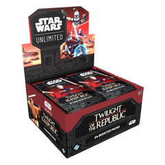 Boîte de boosters Star Wars Unlimited Le Crépuscule de la République contenant 24 boosters pour des batailles épiques de la Guerre des Clones.
