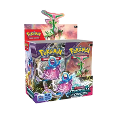 Pokémon Temporal Forces Booster Box featuring 36 packs of Pokémon SV05 collectible trading cards.
