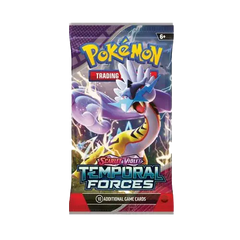 Pokémon SV05 Temporal Forces booster pack featuring artwork and text for 10 additional game cards.