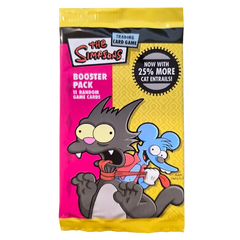 The Simpsons Booster Pack featuring random game cards in colorful packaging with characters.
