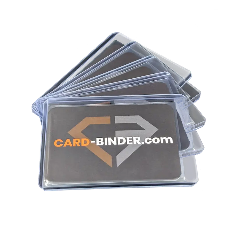 Standard Size Toploaders for trading cards from cirdbinder.com in a clear display.