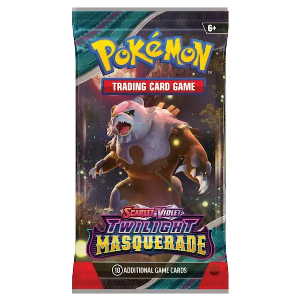 Pokémon SV06 Twilight Masquerade Booster Pack mit 10 zusätzlichen Spielkarten aus der Serie Scarlet und Violet.