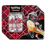 Paldean Fates US Tin Charizard featuring shiny Charizard card and vibrant tin design.