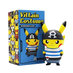 Team Aqua Pikachu figure in villain costume with box featuring other Pikachu designs.