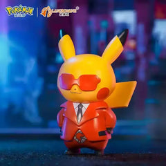 Team Flare Pikachu Figure in villain costume with sunglasses and suit, blending charm with dark themes.