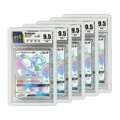 PSA Slab Bumper - White with graded Reshiram cards displaying a premium fit and protection in multiple slabs.