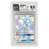 PSA Slab Bumper - White protecting a PSA graded Reshiram Pokémon card in a clear casing.