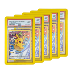 PSA Slab Bumper - Yellow with multiple Pokémon cards showcasing their vibrant designs and graded PSA display.