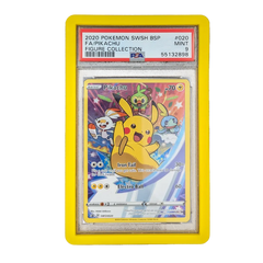 PSA Slab Bumper - Yellow protecting a 2020 Pokemon SWSH BSP Pikachu card in a graded slab.