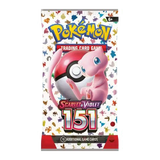 "Pokémon 151 Booster Bundle-pakket met Mew, onderdeel van de Scarlet & Violet-serie met 10 extra spellenkaarten."