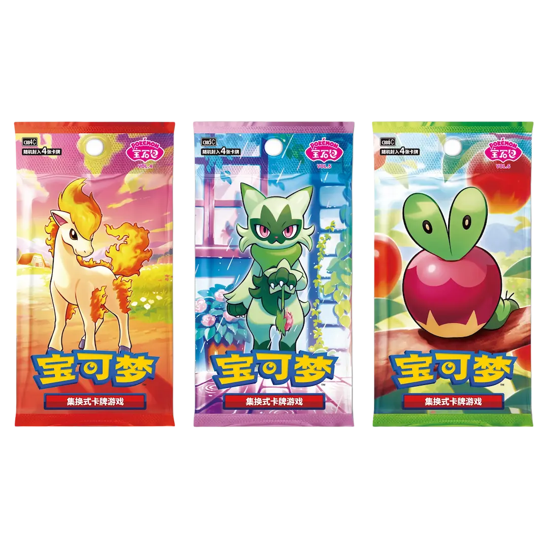 Gem Pack Badge collection 2 featuring colorful packaging illustrations of popular Pokémon characters.