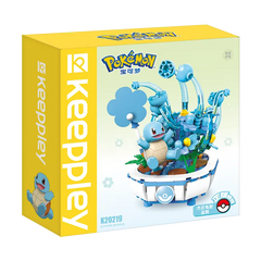 Keeppley Pokémon Bonsai 1.0 Kanto set featuring Squirtle building blocks with floral design.