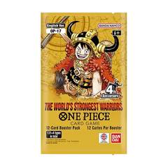 Booster de la boîte The World's Strongest Warriors du jeu de cartes One Piece, mettant en vedette des personnages emblématiques.